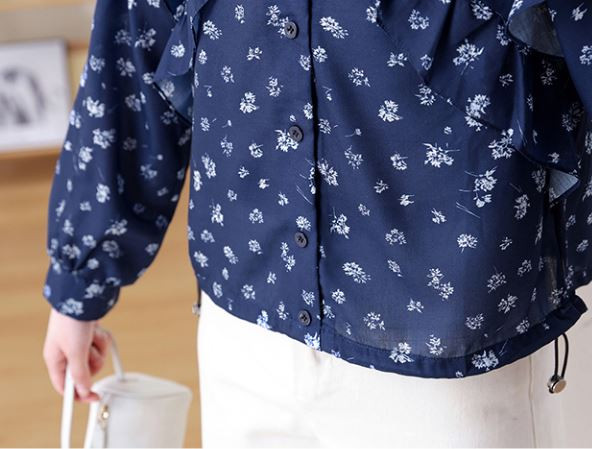 Retro Ruffled Long-Sleeve Shirt