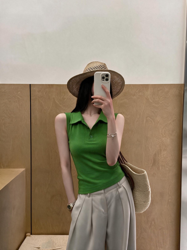 T-shirt vest, French style summer temperament inner layer base shirt, unique slim fit sleeveless top