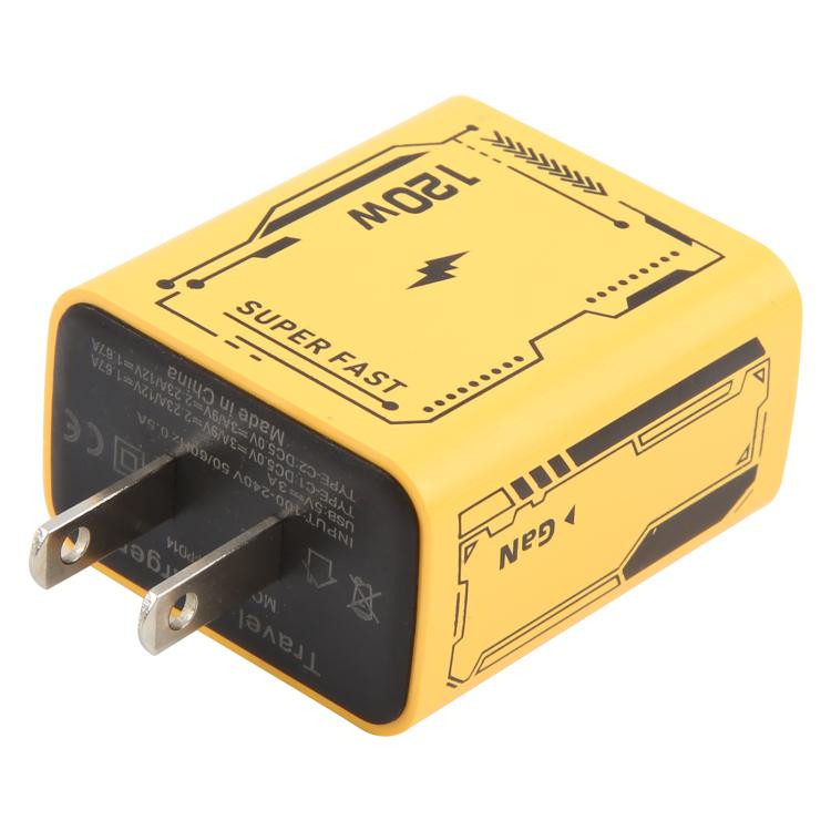 120W Fash Charge Adapter 4 Port 2 PD 2 QC 3.0 USB and USB-C / Type-C, Plug Type:EU Plug(Yellow) EEDA007602801AB