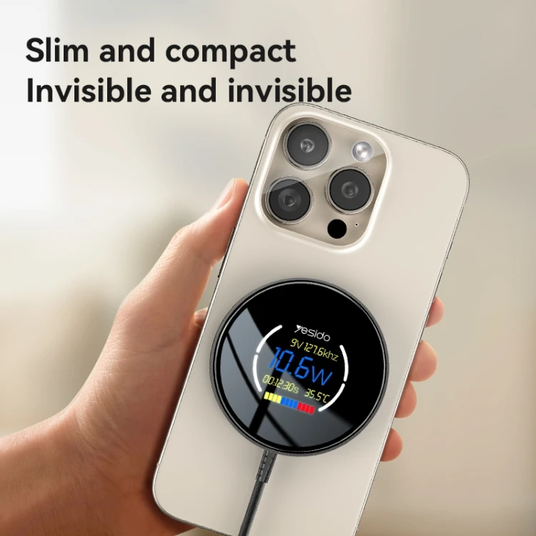 Wireless Charger DS28 15W Smart Digital Display Magnetic, Length:1.2m(Black) VEDA007465001AB