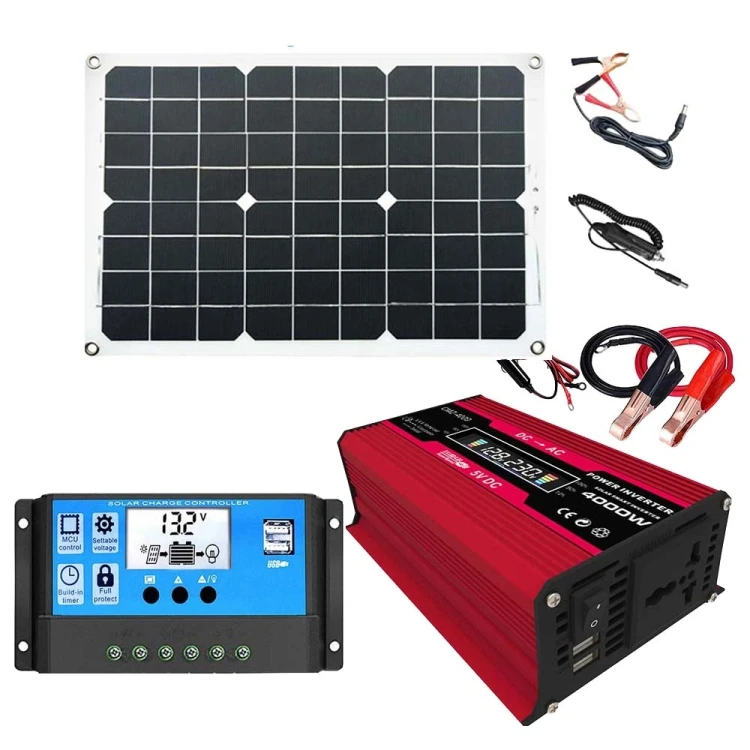 Solar Power System Inverters+30A Controller+18W 18V Solar Panel, Specification: Red 12V To 220V STBD0602405103K