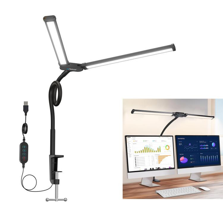 Gooseneck Tube LED Fill Light Double Head Clip Desk Lamp (Black) YPU498BD