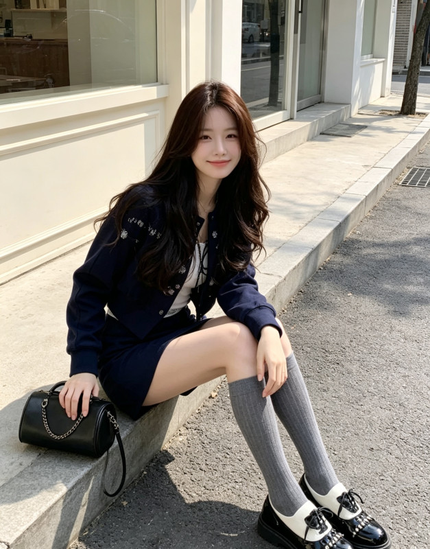 Leathercat Super Cute Two-Piece New Early Autumn Chanel Style Baseball Jacket and Bodycon Skirt Two-Piece Set