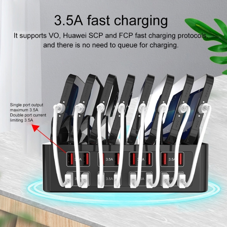 150W 16 x USB Ports Smart Charging Station with Phone & Tablet Stand, US Plug RIP8G1265H