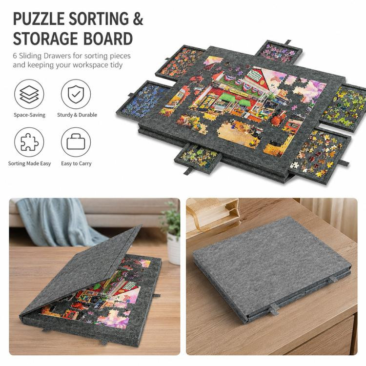 Puzzle Board Table Portable Felt with 6 Sorting Drawers for Kids, Size:77x53.6x3.5cm