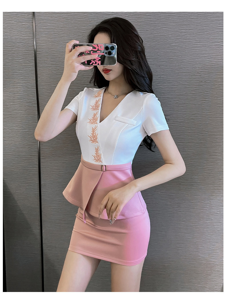 Work uniform for female spa, bath beauty salon wellness elegant suit skirt.