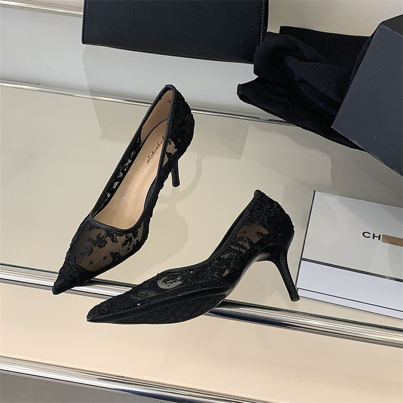 High Heels, New Autumn Style, French Romantic Embroidered Lace Pointed Toe Wedding Shoes