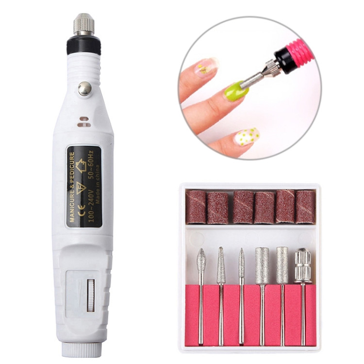 1 Set Power Professional Electric Manicure Machine Pen Pedicure Nail File Nail Tools 6 bits Drill Nail Drill Machine DTBD0193479601DF