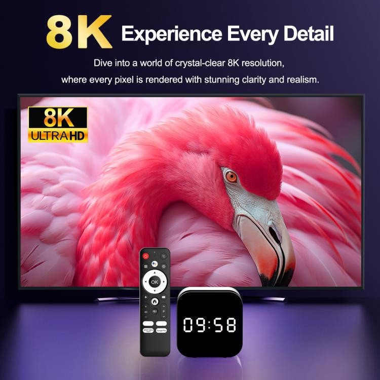 8K UHD Android 14 Smart TV Box with Remote Control, 4GB+128GB, Allwinner H728 Octa-Core(EU Plug) REDA007687603AB