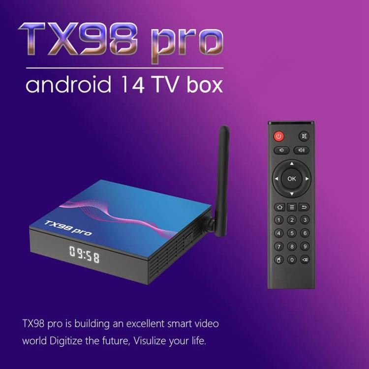 TX98 Pro 4K Ultra HD Android 14.0 Smart TV Box with Remote Control, 2GB+16GB, Allwinner H618 Quad-Core EEDA005697201AB