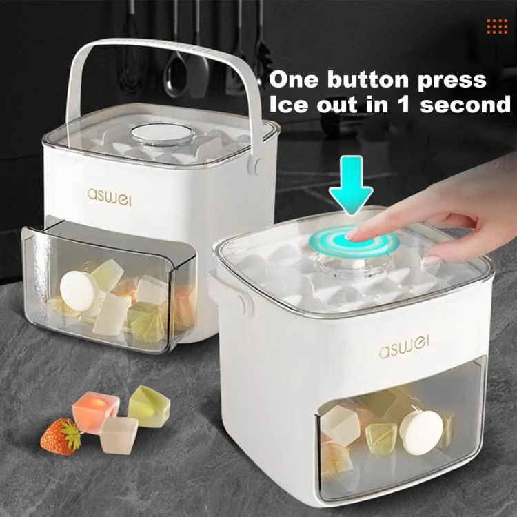 2-In-1 Double Layer Ice Cube Tray With Storage Container Easy Push Release Mold FTBD0606089701AD