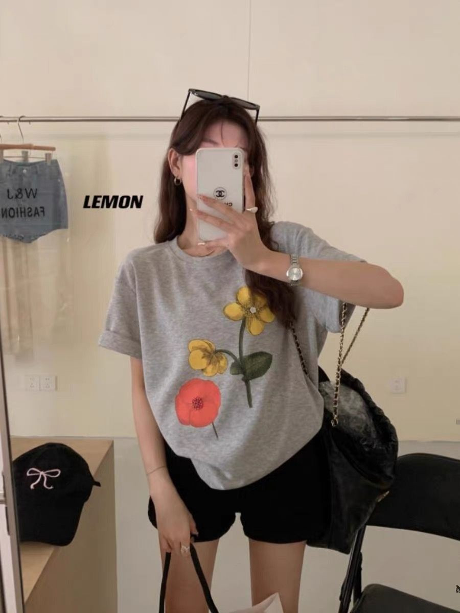 ure cotton short-sleeved t-shirts for women, loose Korean style