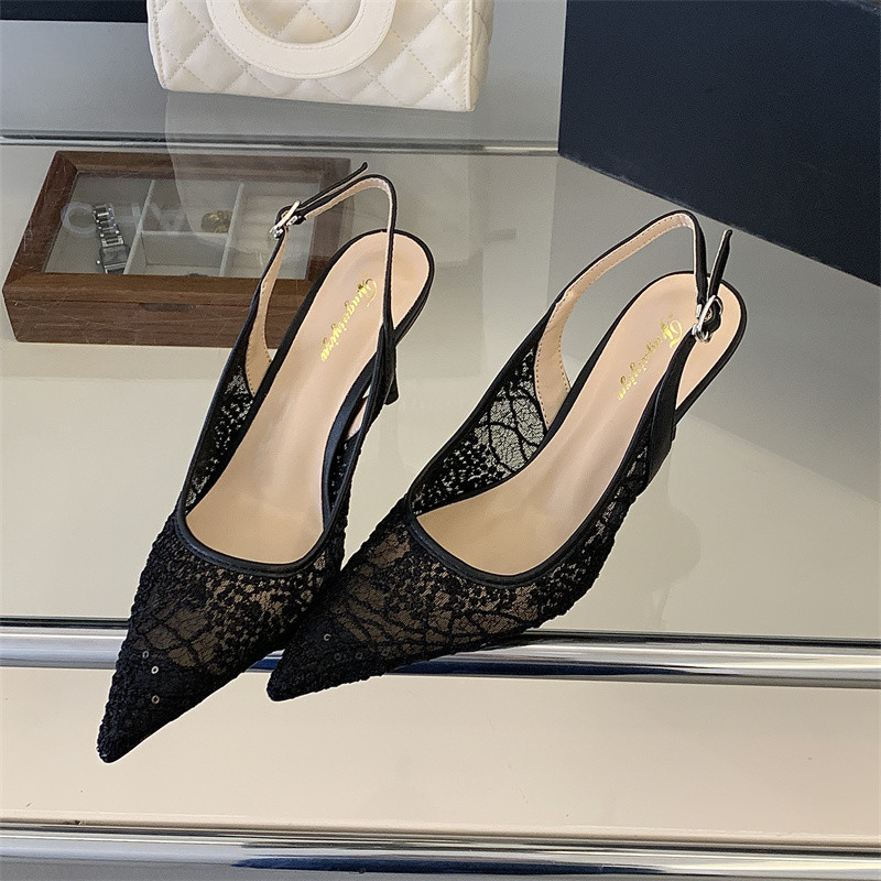 Mesh High-Heeled Sandals, New Autumn Style, Lace Pointed Toe, Sexy Closed Toe