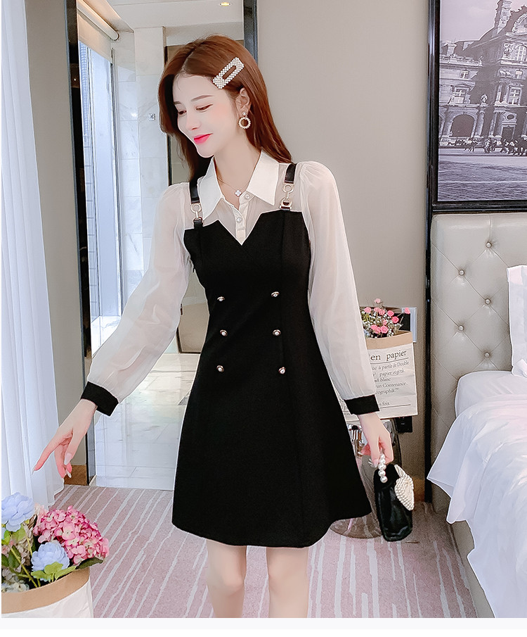 Two-Piece Dress Women's Spring Style Petite Waist-Slimming Base Black Dress