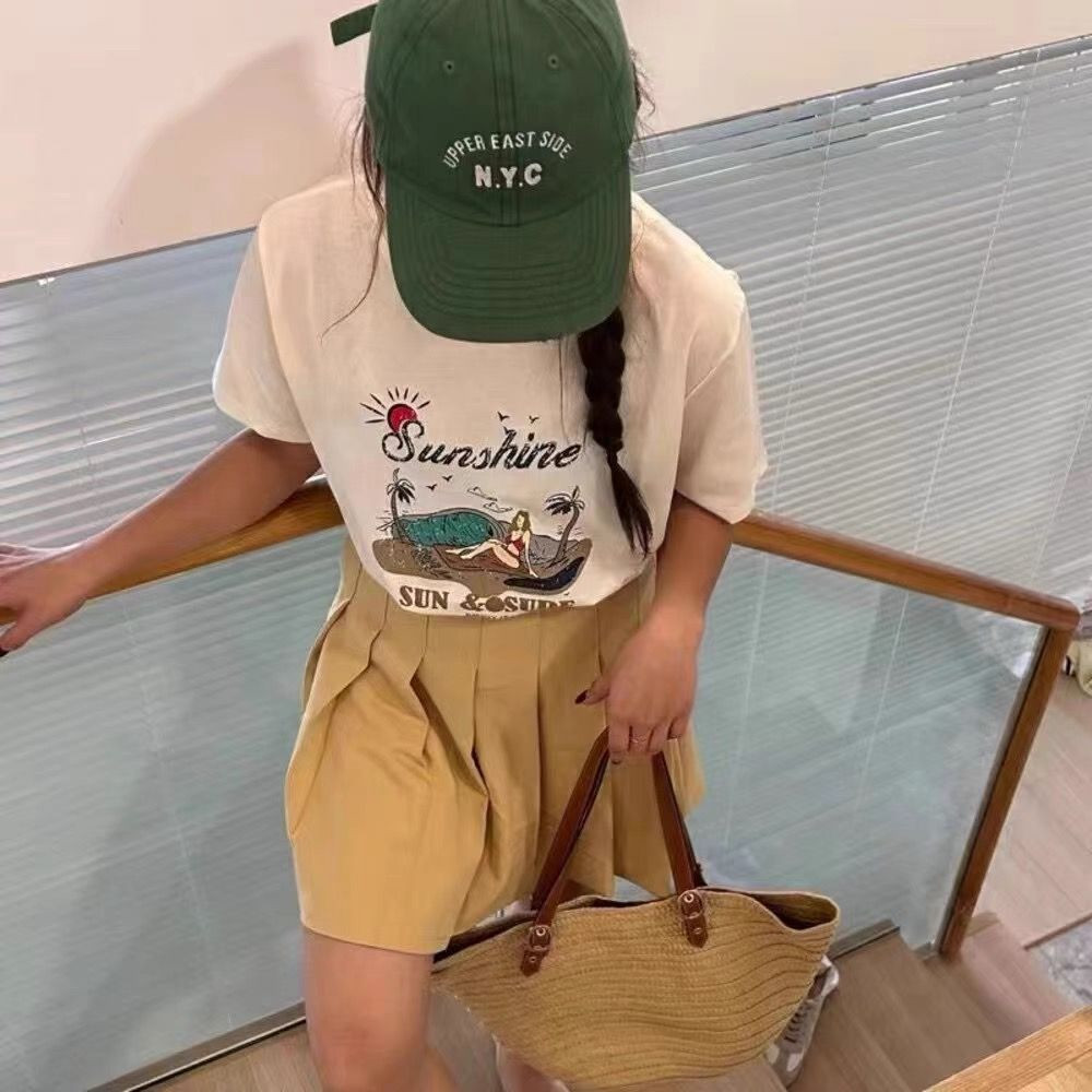 Pure cotton short-sleeved t-shirts, loose Korean style
