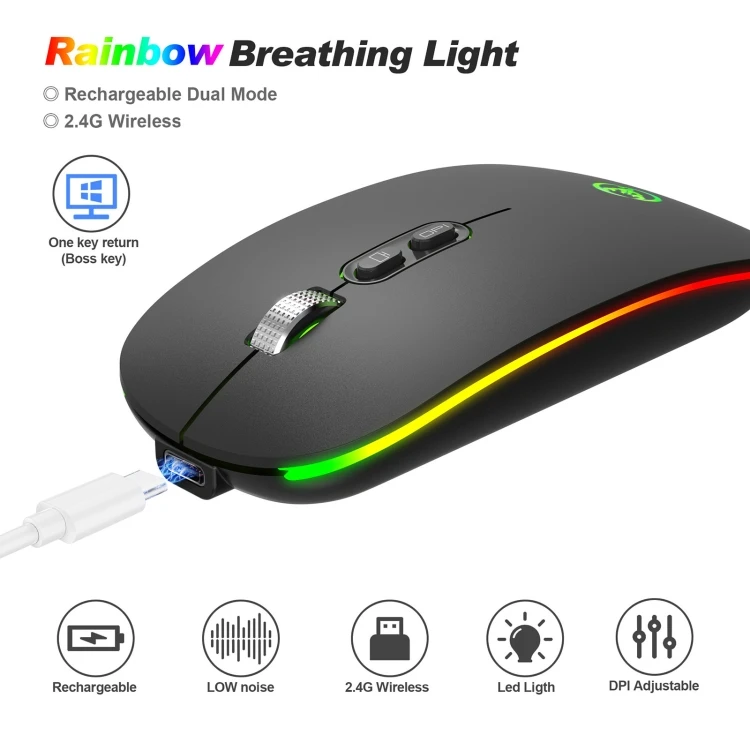 Light Wireless Mouse​ 1600dpi Adjustable 2.4G RGB (Black)​​ EDA002509201A