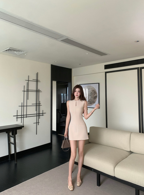 Lotus Root Powder Fairy Style European and American Design Zipper Dress Slimming Waist Bodycon Dress