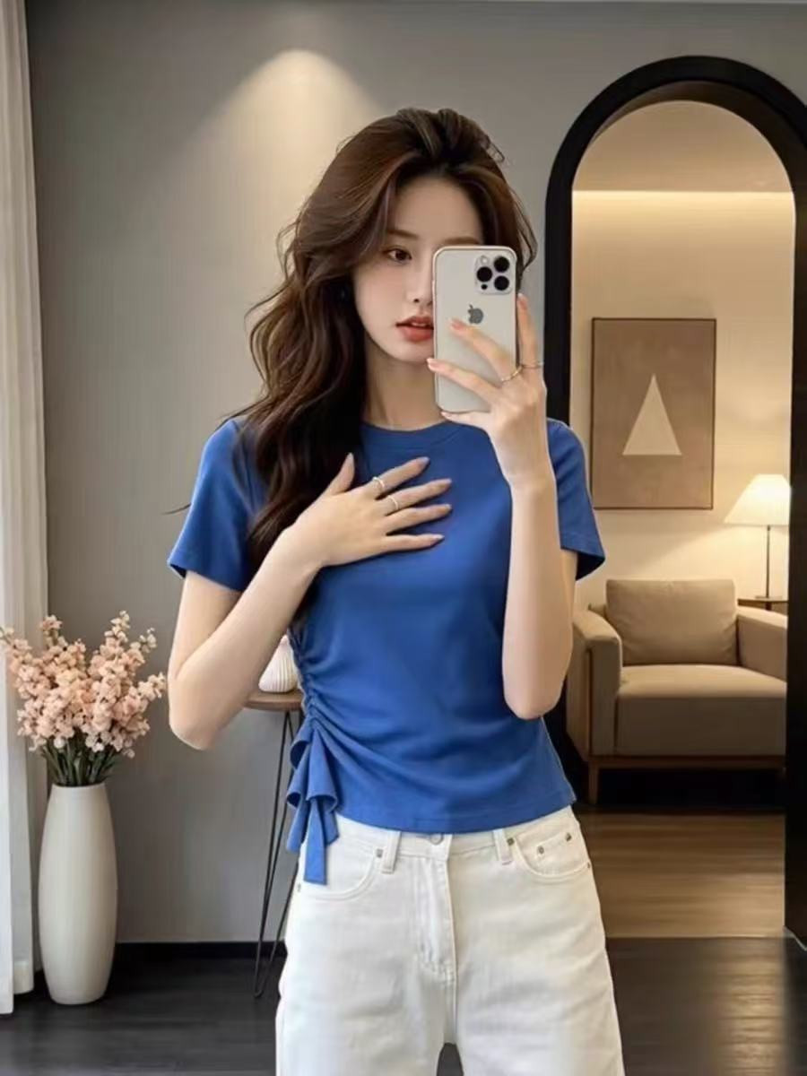Women's Klein Blue Short-Sleeve T-Shirt, Summer, Slimming, Design, Fitted Top