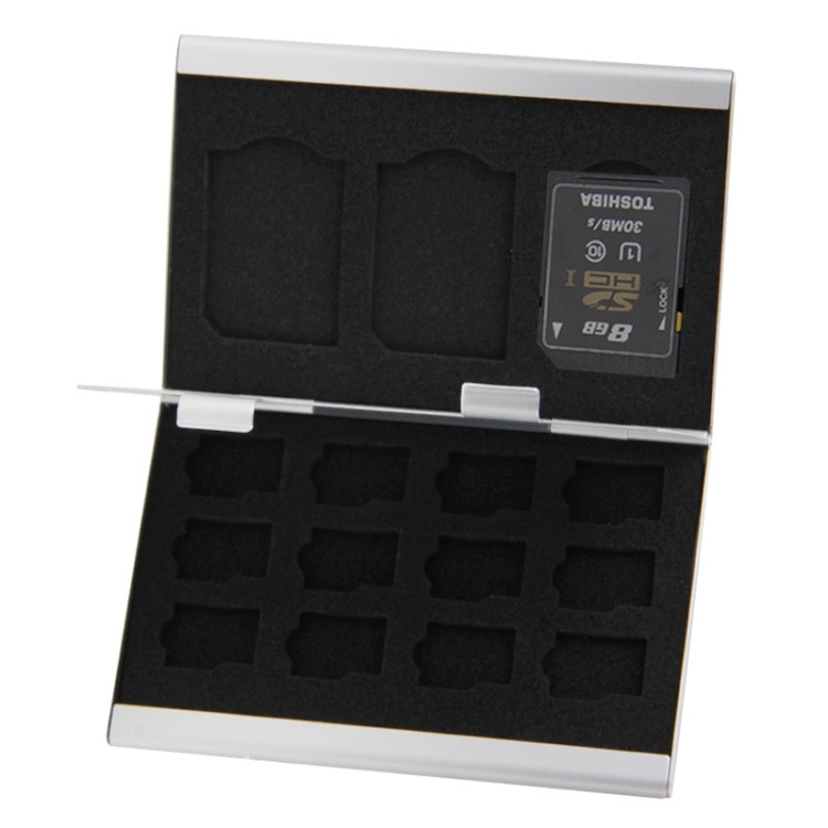 15 in 1 Memory Card Aluminum Alloy Protective Case Box for 3 SD + 12 TF Cards(Black) HS-MC-2020BN