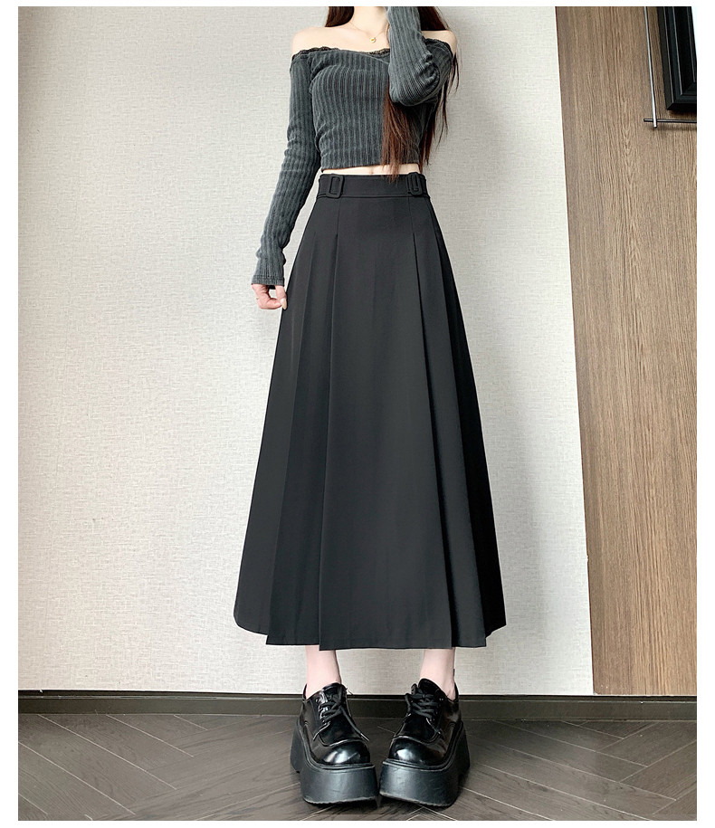 Korean Style Mid-Length Pleated Suit Skirt for Women, High Waist, Slimming Suit Skirt with Double Waist Design, A-line Skirt