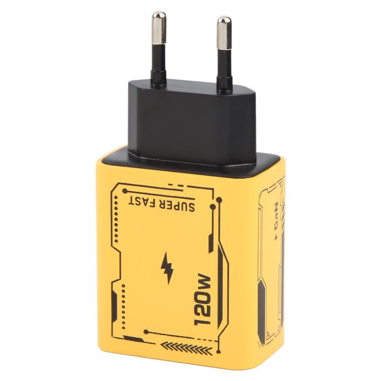 120W Fash Charge Adapter 4 Port 2 PD 2 QC 3.0 USB and USB-C / Type-C, Plug Type:EU Plug(Yellow) EEDA007602801AB