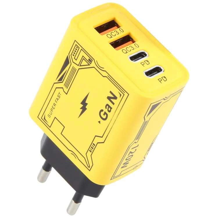 120W Fash Charge Adapter 4 Port 2 PD 2 QC 3.0 USB and USB-C / Type-C, Plug Type:EU Plug(Yellow) EEDA007602801AB