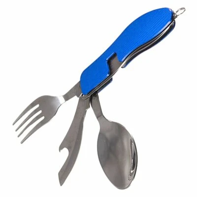 6-in-1 Stainless Steel Travel / Camping Folding Cutlery Set, Spoon + Fork + Knife + Bottle Opener Set(Blue) FS-OG-5025BEG