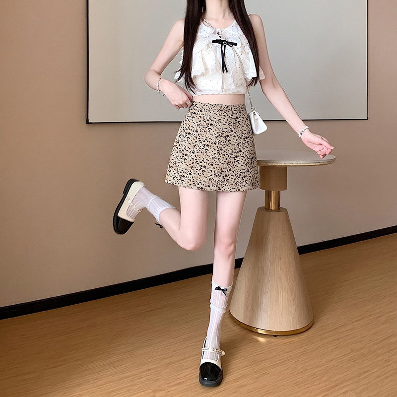 Print A-line Skirt, Summer Thin High Waist Slimming Anti-exposure Short Skirt, Commuter Wear Skirt