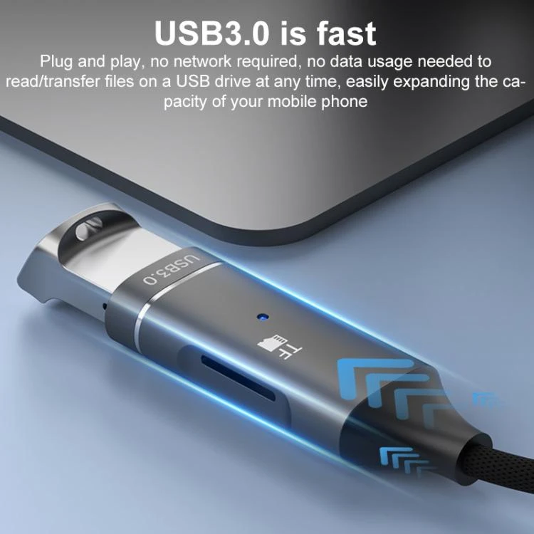 USB-C / Type-C to USB, TF Card Multi-function OTG Card Reader Adapter Cable, Length: 15cm(Gun Metal) DEDA008166701AG
