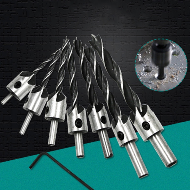 7 in 1 Woodworking Countersink Chamfer Three-Pointed High-Speed Steel Drill Bits Set, 3-10mm EETP2575G