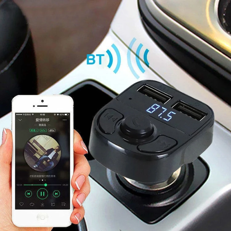 X8 Car MP3 Wireless Stereo Music Player Full Frequent FM Transmitter Wireless Car Charger Adapter with Dual USB Ports Digital Display Support U Disk and TF Card Wireless Headset for Mobile Phone QCMS4
