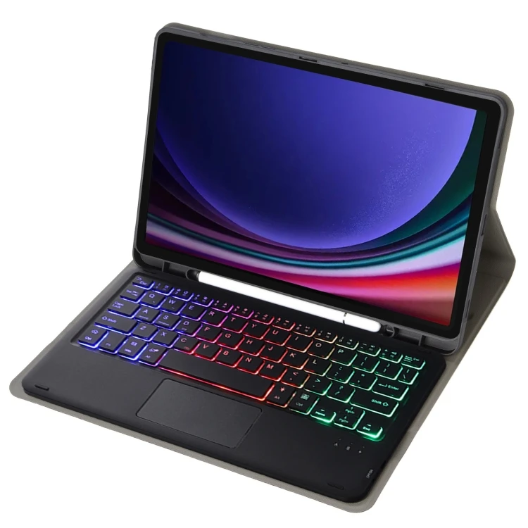 For Samsung Galaxy Tab S9 FE / 10 FE Candy Color Touch Backlight Bluetooth Keyboard Leather Tablet Case with Pen Holder(Black) DEDA005196302AG