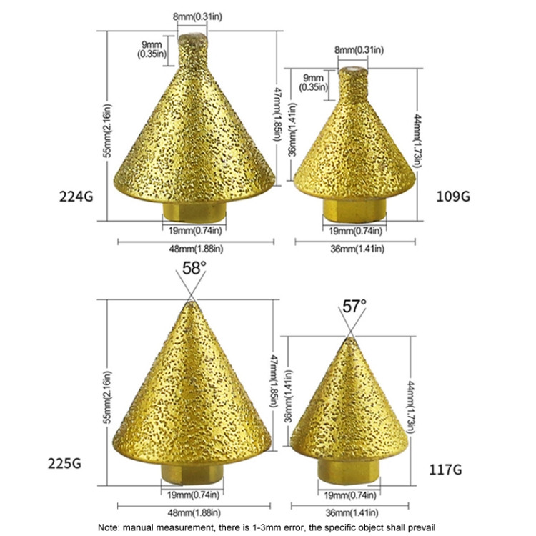 Diamond Chamfering Machine Conical Grinding Bit Tile Marble Quartz Drilling Hole Reamer Angle Grinder Drill Bit, Style: Small Diameter-Pointed ETBD0605589101M