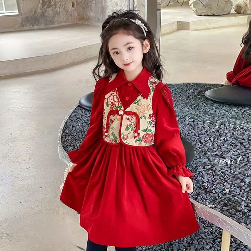 Girls' two-piece dress, new autumn and winter style, retro children's dress