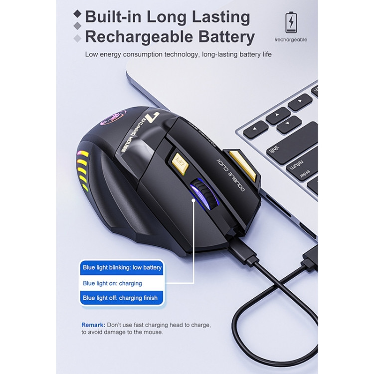 Mouse Wireless Gaming iMICE GW-X7 7-button Silent Rechargeable with Colorful RGB Lights(Black) GEDA001957401AW