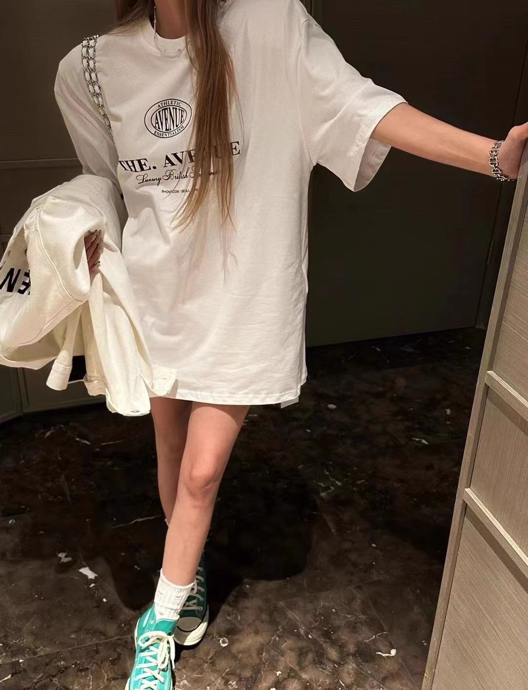 Pure cotton short-sleeved t-shirts, loose Korean style new mid-length short-sleeved tops, trendy ins style