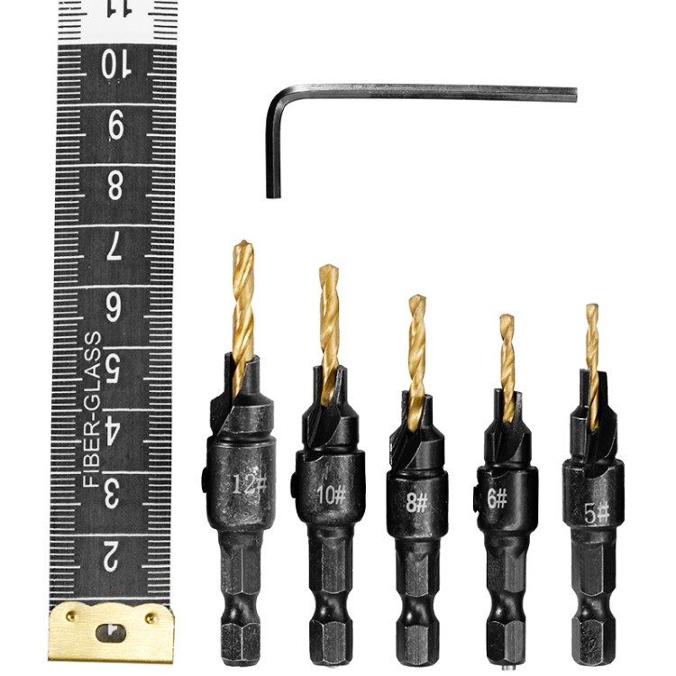 5 PCS/Set Countersink Woodworking Drill Bit Set Hexagon Screw Hardware Tool RTBD051564801BG