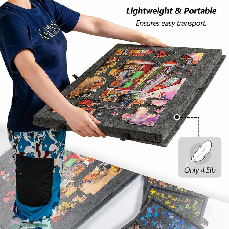 Puzzle Board Table Portable Felt with 6 Sorting Drawers for Kids, Size:77x53.6x3.5cm