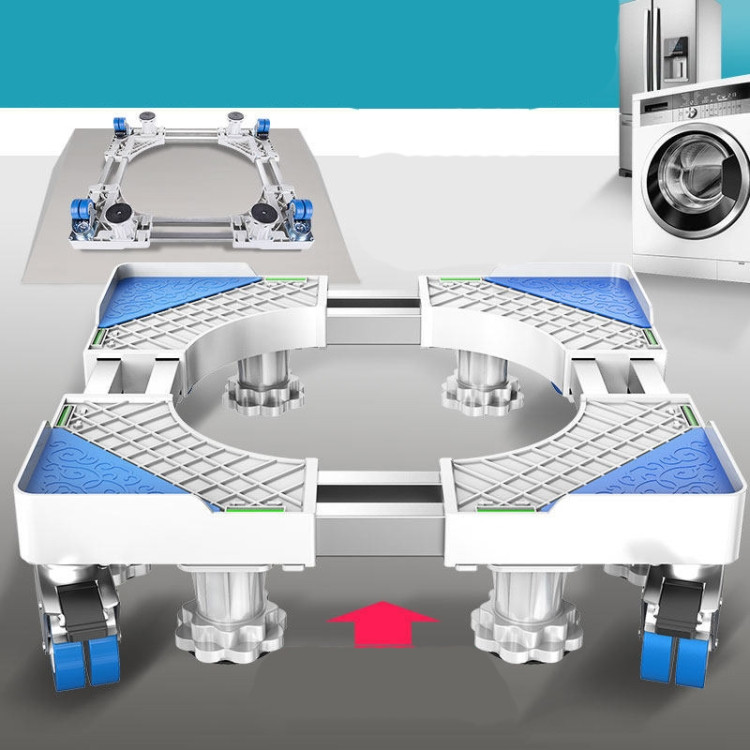 Double Tubes 4 Wheels + 8 Legs Adjustable Stainless Steel Refrigerator Bracket Washing Machine Base Bracket RTBD0540252106B