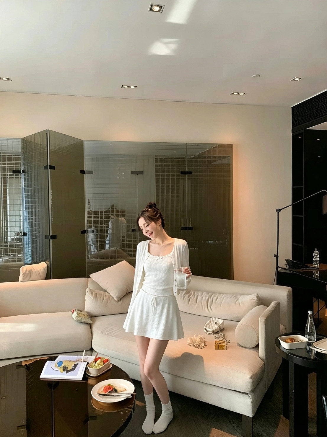 niche sexy pure korean and alluring three-piece knitted long-sleeved cardigan slim-fit camisole A-line skirt suit