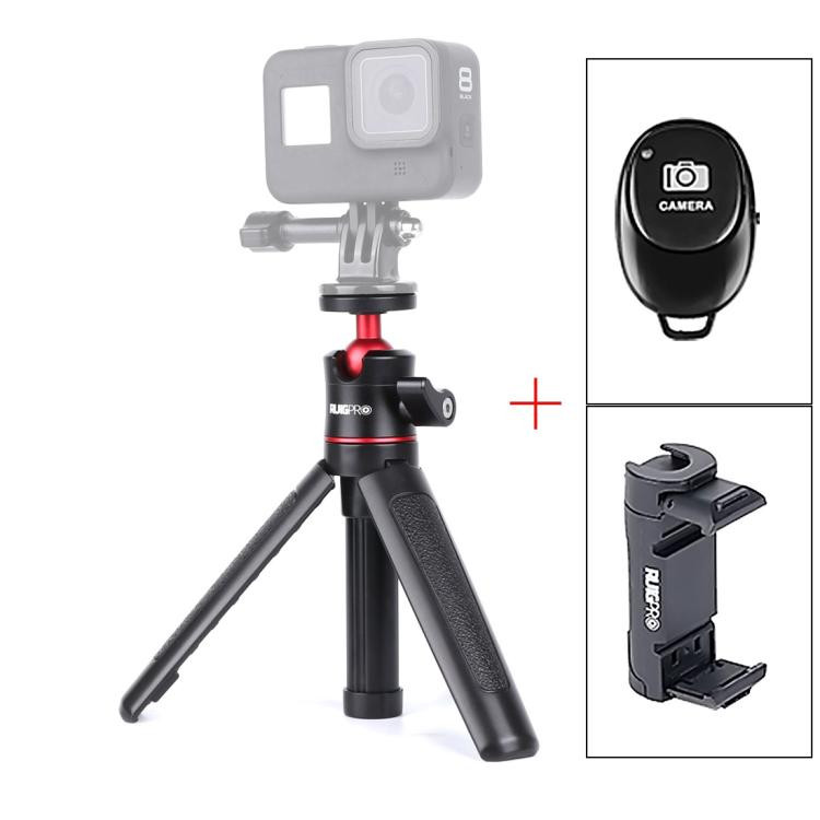 Multi-functional Foldable Tripod Holder Selfie Monopod Stick with Ball Head & Phone Clamp & Bluetooth Remote Control for GoPro, Insta360, DJI and Other Action Cameras FDLP0144BG