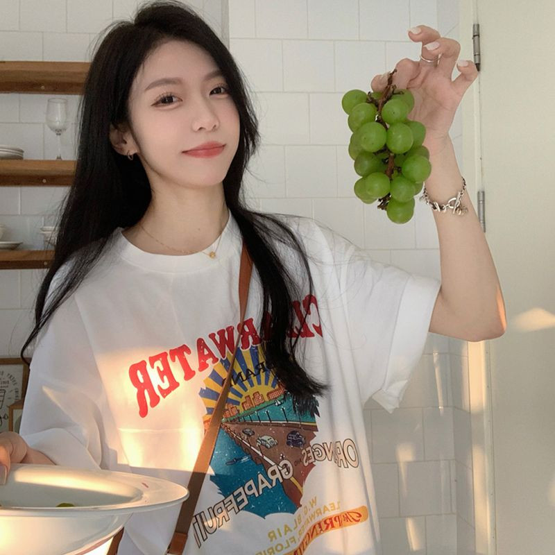pure cotton short-sleeved t-shirts for women, loose Korean style