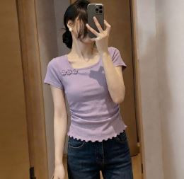 Cool Silk Cotton Ribbed Purple Dopamine Short-Sleeve T-Shirt