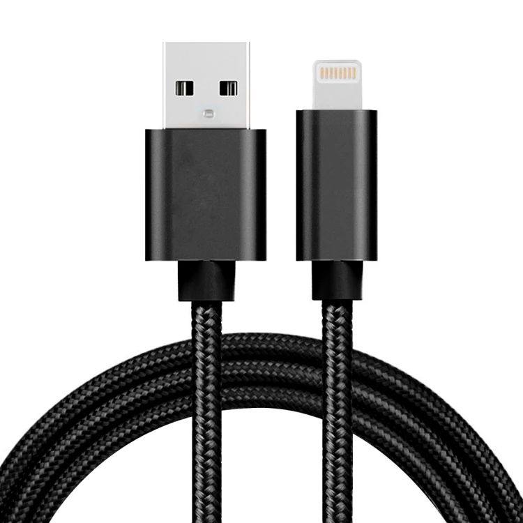 3A Woven Style Metal Head 8 Pin to USB Charge Data Cable, Cable Length: 1m(Black) FIP6G0100BS