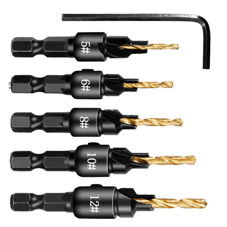 5 PCS/Set Countersink Woodworking Drill Bit Set Hexagon Screw Hardware Tool RTBD051564801BG