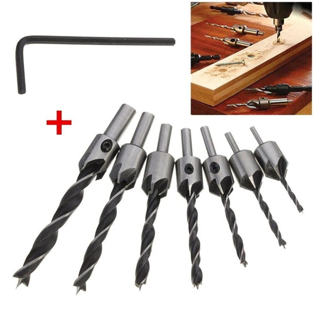 7 in 1 Woodworking Countersink Chamfer Three-Pointed High-Speed Steel Drill Bits Set, 3-10mm EETP2575G