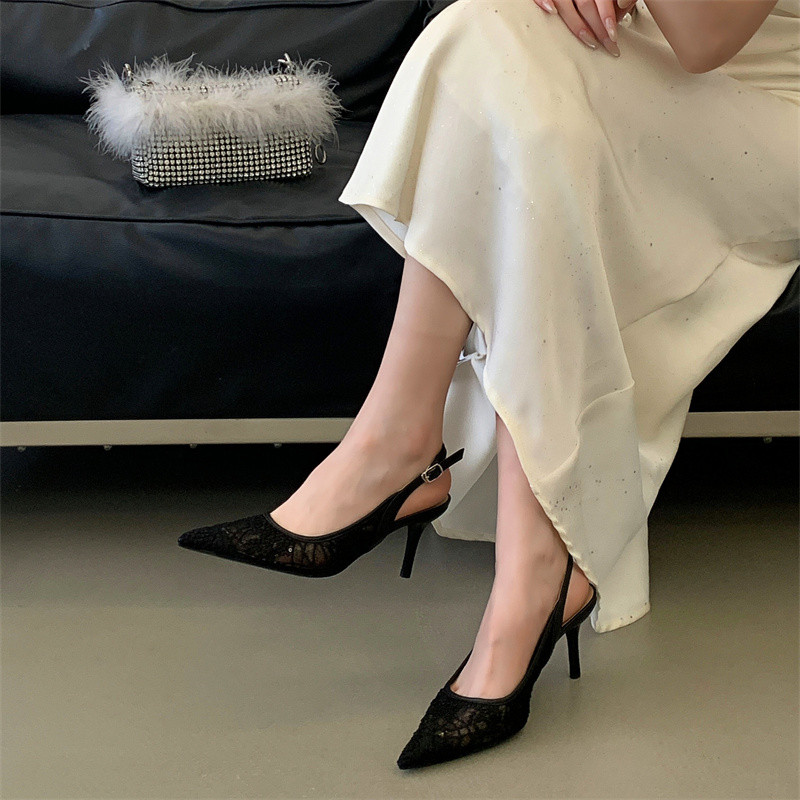 Mesh High-Heeled Sandals, New Autumn Style, Lace Pointed Toe, Sexy Closed Toe