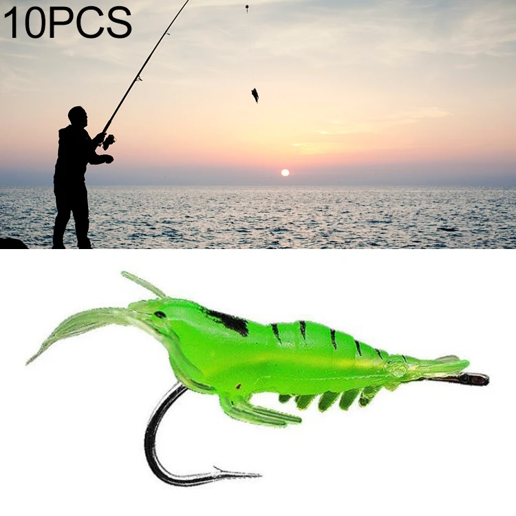 10pcs/ box Fishing Soft Artificial Shrimp Bait Lures Popper Poper Baits with Hook TOG2121GR