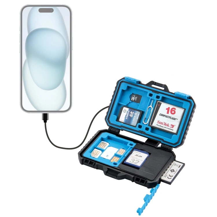 Card Reader + 22 in 1 Memory Card Case for 1Standard SIM + 2Micro-SIM + 2Nano-SIM + 3CF + 7SD + 6TF + 1CARD PIN FPU5004B