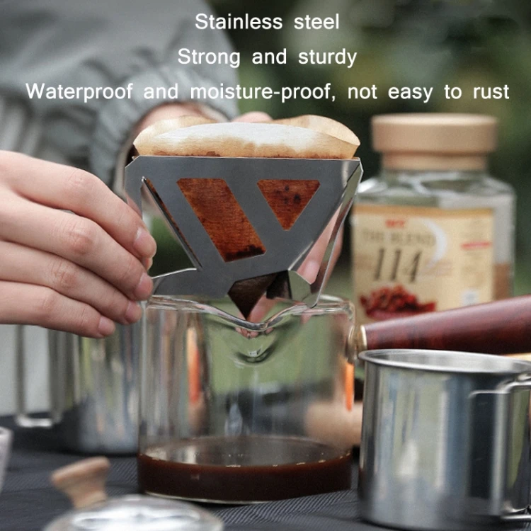 Outdoor Camping Stainless Steel Coffee Grounds Filter Folding Funnel​ 4TBD060213137